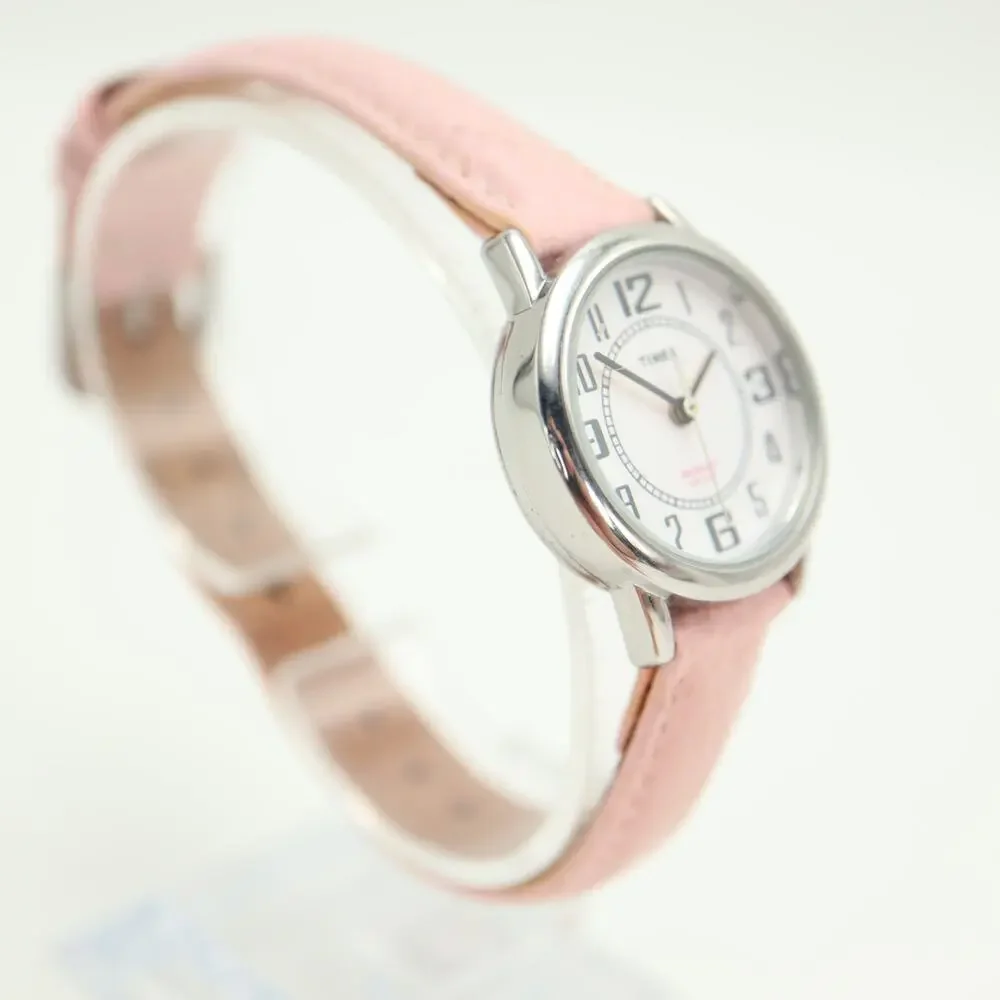 Timex Indiglo Pink Backlight Womens Silver Tone 25mm Watch Leather w New Battery